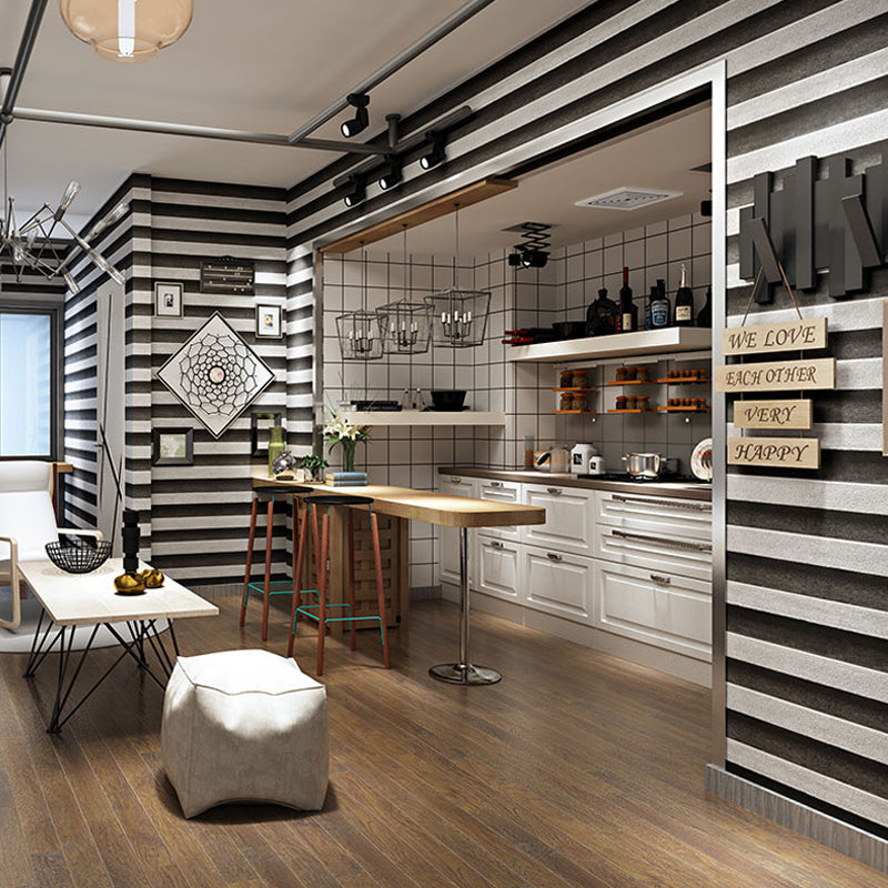 Horizontal Stripes Wallpaper Roll Industrial Smooth Surface Wall ...