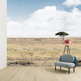 Photography African Plain Mural Wallpaper for Bedroom Decoration, Yellow and White, Customize Size Available