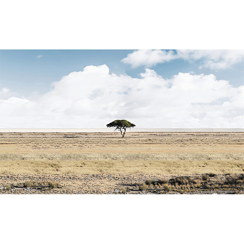 Photography African Plain Mural Wallpaper for Bedroom Decoration, Yellow and White, Customize Size Available Clearhalo 'Wall Decor' 'Wall Mural' 1170910