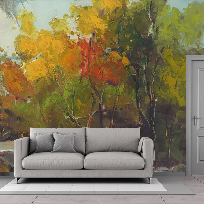 Yellow-Green Classic Wall Murals Custom Entry to the Forest Painting Wall Art for Living Room Clearhalo 'Wall Decor' 'Wall Mural' 1171003
