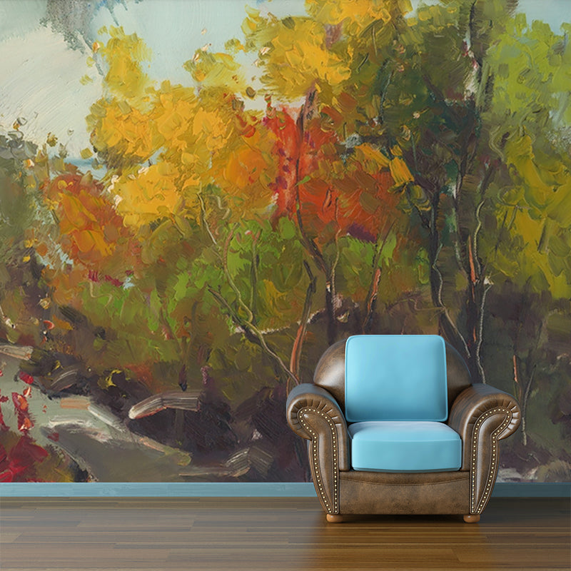Yellow-Green Classic Wall Murals Custom Entry to the Forest Painting Wall Art for Living Room Clearhalo 'Wall Decor' 'Wall Mural' 1171004