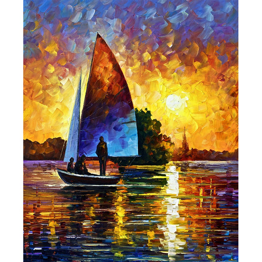 Scenery Sunset Sailboat Wall Mural Classical Non-Woven Fabric Wall Art in Orange-Blue