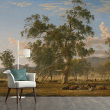 Patterdale Landscape with Cattle Mural Green Stain-Proof Wall Decoration for Living Room Clearhalo 'Wall Decor' 'Wall Mural' 1171104