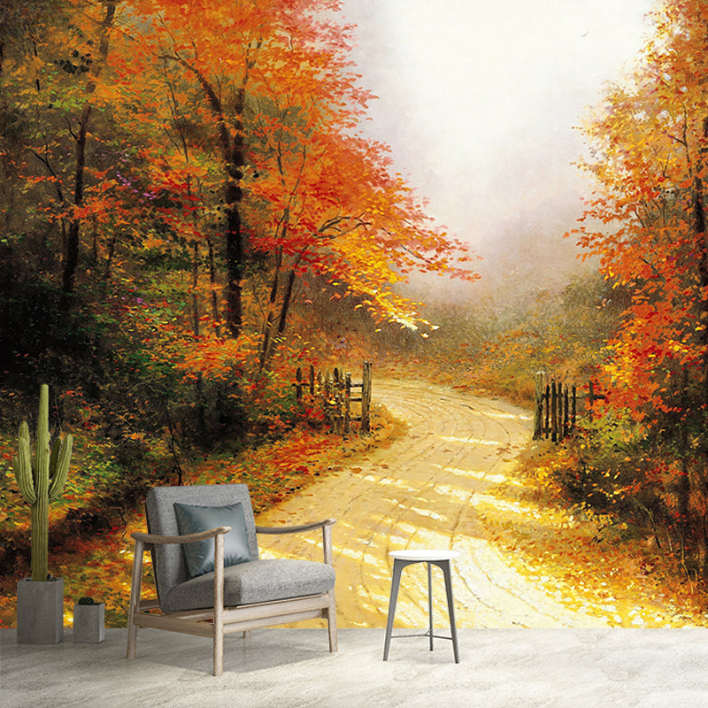 Large Autumn Lane Mural Wallpaper Stain-Resistant Classical