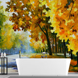 Classic Scenery Autumn Park Murals Yellow-Brown Stain Resistant Wall Art for Bedroom Clearhalo 'Wall Decor' 'Wall Mural' 1171149