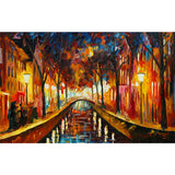 Orange Small Town Bridge Mural Stain Proof Wall Covering for Home Decor, Custom Size Available Clearhalo 'Wall Decor' 'Wall Mural' 1171220