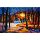 Forest at Winter Night Murals Orange-Blue Living Room Wall Decoration, Size Optional