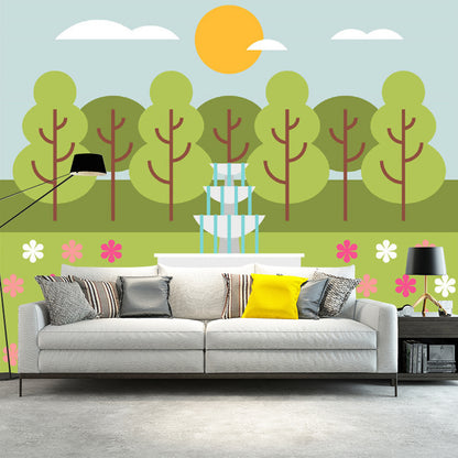 Childrens Art Cartoon Fountain Murals Red-Green Stain Proof Wall Covering for Bedroom Red-Green Clearhalo 'Wall Decor' 'Wall Mural' 1171332