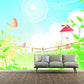 Spring Scenery Tower Mural Wallpaper Cartoon Non-Woven Fabric Wall Art in Blue-Green Clearhalo 'Wall Decor' 'Wall Mural' 1171368