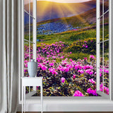 Photography Flower Field Wall Murals for Living Room, Purple and Green, Custom Size Clearhalo 'Wall Decor' 'Wall Mural' 1171414