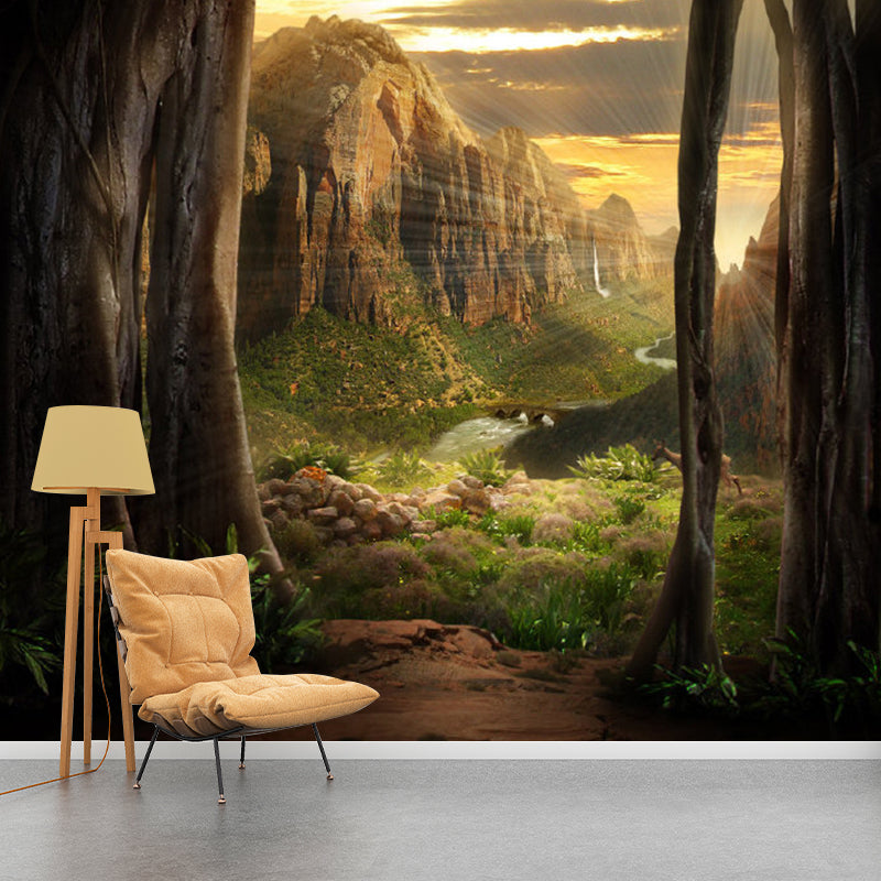 Brown Modernist Wallpaper Murals Large Size Valley Wall Covering for Living Room Brown Clearhalo 'Wall Decor' 'Wall Mural' 1171422