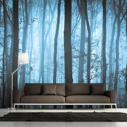 Photography Forest at Dawn Mural Large Wall Decor for Bedroom, Custom Size Available Black-Blue Clearhalo 'Wall Decor' 'Wall Mural' 1171497