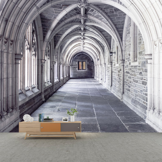 Grey-White Arch Corridor Mural 3D Effect Modern Stain Proof Wall Covering for Home Clearhalo 'Wall Decor' 'Wall Mural' 1171533
