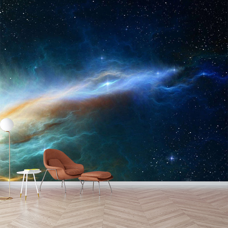 Black-Blue Galaxy Wallpaper Murals Stain-Resistant Wall Art for Bedroom Decor, Stain-Resistant Black-Blue Clearhalo 'Wall Decor' 'Wall Mural' 1171612