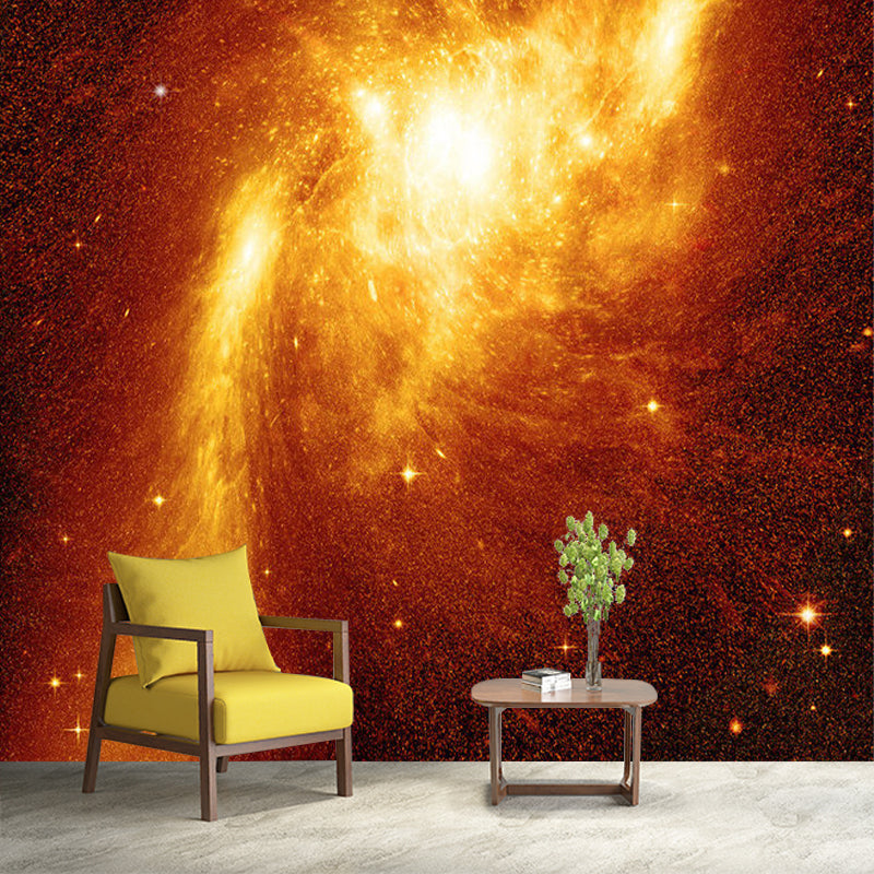 Novelty Universe Nebula Wall Murals Orange-Yellow Stain Resistant Wall Art for Corridor Clearhalo 'Wall Decor' 'Wall Mural' 1171624