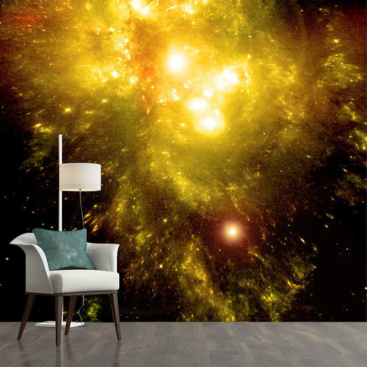 Yellow Nebula Wallpaper Murals Stain-Resistant Wall Decor for Bedroom, Non-Woven Fabric Clearhalo 'Wall Decor' 'Wall Mural' 1171628
