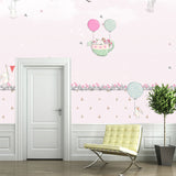 Pastel Color Cartoon Wallpaper Mural Full Size Rabbits Balloon Trip Pattern Wall Art for Nursery Clearhalo 'Wall Decor' 'Wall Mural' 1171744