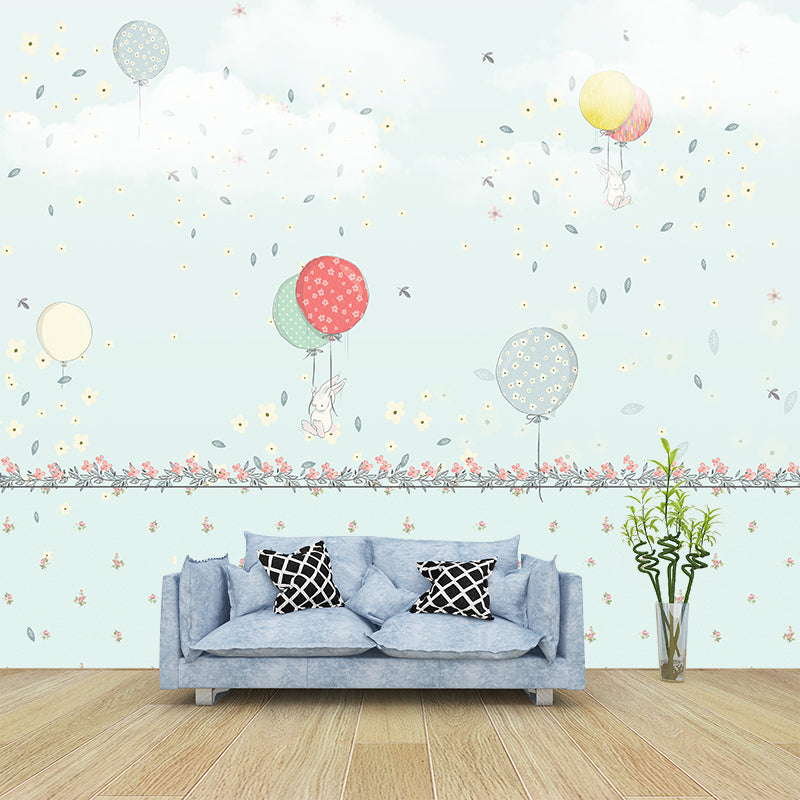 Soft Color Balloons Wall Murals Stain-Resistant Wall Covering for Baby Room, Non-Woven Cloth Blue Clearhalo 'Wall Decor' 'Wall Mural' 1171747