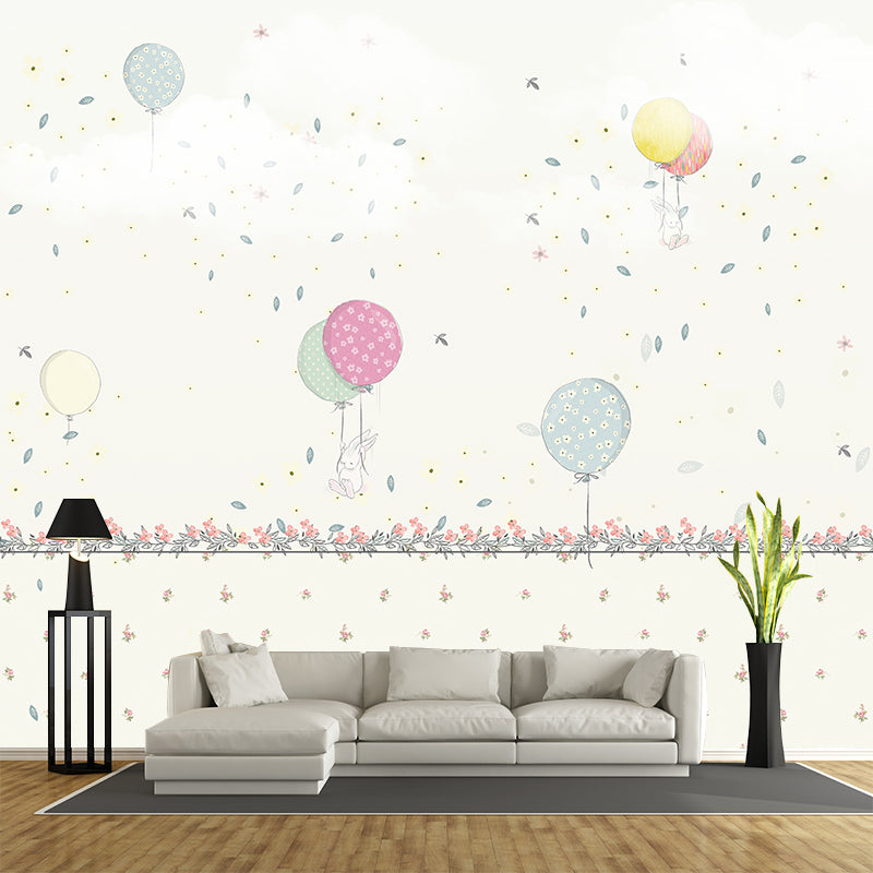 Soft Color Balloons Wall Murals Stain-Resistant Wall Covering for Baby Room, Non-Woven Cloth Yellow Clearhalo 'Wall Decor' 'Wall Mural' 1171752