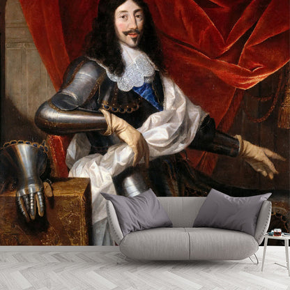 Mid-Century Gentleman Wall Mural Decal for Home Decoration, Red and Blue, Made to Measure Red-Gray Clearhalo 'Wall Decor' 'Wall Mural' 1171877