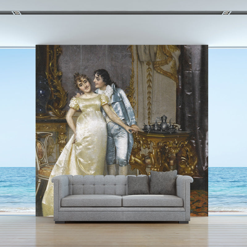 Big Woman Mural for Fireplace Decor Gentleman Wall Art in Yellow and Brown, Stain-Resistant Clearhalo 'Wall Decor' 'Wall Mural' 1172043