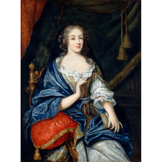 Louise De La Valliere Mural Black-Blue Vintage Wall Art for Living Room, Non-Woven Cloth