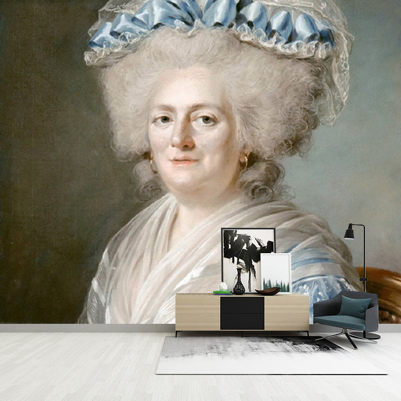 Adelaide Guiard Artwork Wall Mural Victorian Stain-Proof Hallway Wall Covering in Blue-White Blue-White custom Clearhalo 'Wall Decor' 'Wall Mural' 1172323