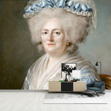 Adelaide Guiard Artwork Wall Mural Victorian Stain-Proof Hallway Wall Covering in Blue-White Blue-White custom Clearhalo 'Wall Decor' 'Wall Mural' 1172323