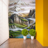 Modern Art Mountain Landscape Mural Grey-Green Stain Proof Wall Decor for Living Room Clearhalo 'Wall Decor' 'Wall Mural' 1172474