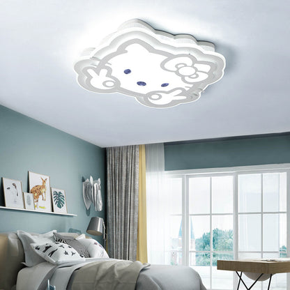 Acrylic Peace Sign Kitty Ceiling Mount Light Cartoon LED Ceiling Lamp for Baby Girls Room White White Clearhalo 'Ceiling Lights' 'Close To Ceiling Lights' 'Close to ceiling' 'Flush mount' Lighting' 1172482