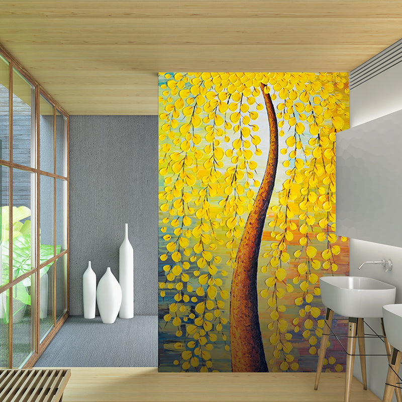Yellow Peacock Tree Painting Murals Flower Classic Waterproof Wall Decoration for Bedroom Yellow Clearhalo 'Wall Decor' 'Wall Mural' 1172495