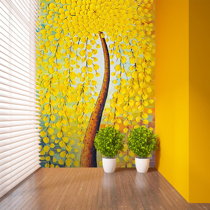 Yellow Peacock Tree Painting Murals Flower Classic Waterproof Wall Decoration for Bedroom Clearhalo 'Wall Decor' 'Wall Mural' 1172496