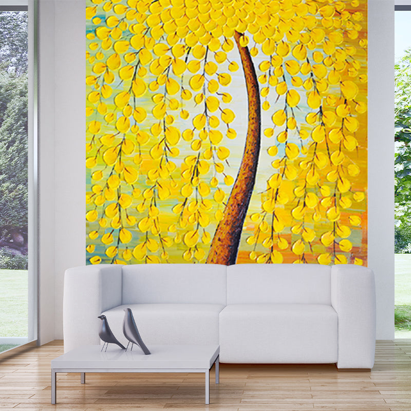 Yellow Peacock Tree Painting Murals Flower Classic Waterproof Wall Decoration for Bedroom Clearhalo 'Wall Decor' 'Wall Mural' 1172497