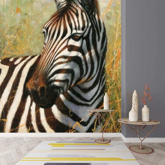 Zebra Head Close-Up Mural Black and White Contemporary Wall Covering for Bedroom Clearhalo 'Wall Decor' 'Wall Mural' 1172521