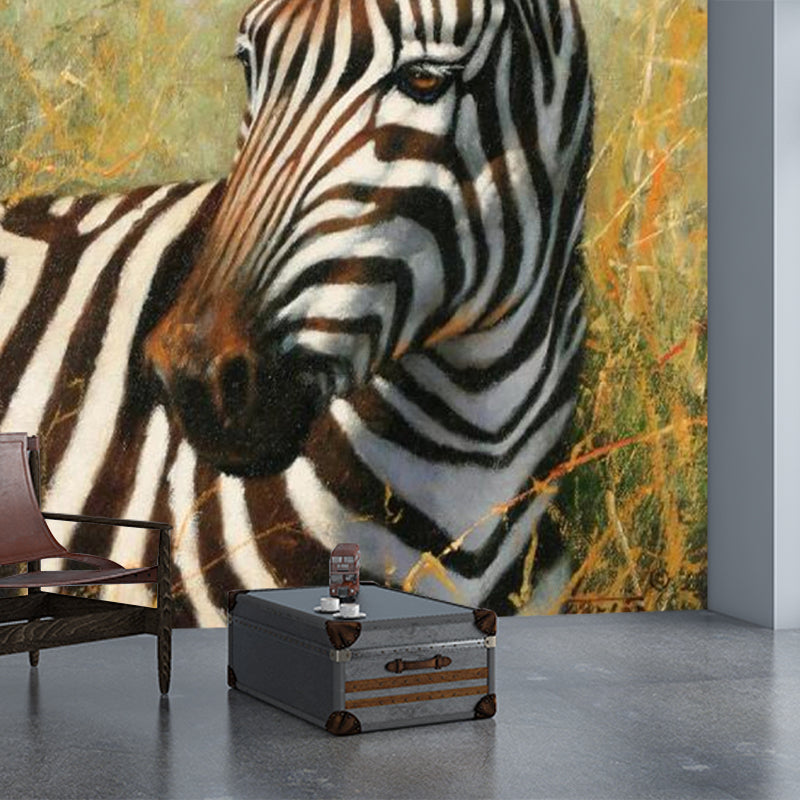 Zebra Head Close-Up Mural Black and White Contemporary Wall Covering for Bedroom Clearhalo 'Wall Decor' 'Wall Mural' 1172522
