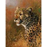 Brown Leopard Portrait Wall Murals Stain-Resistant Wall Covering for Living Room