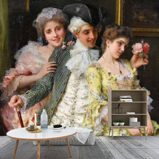 Federico Andreotti Artwork Wall Mural Pink-Yellow-Grey Victorian Wall Decoration for Bedroom