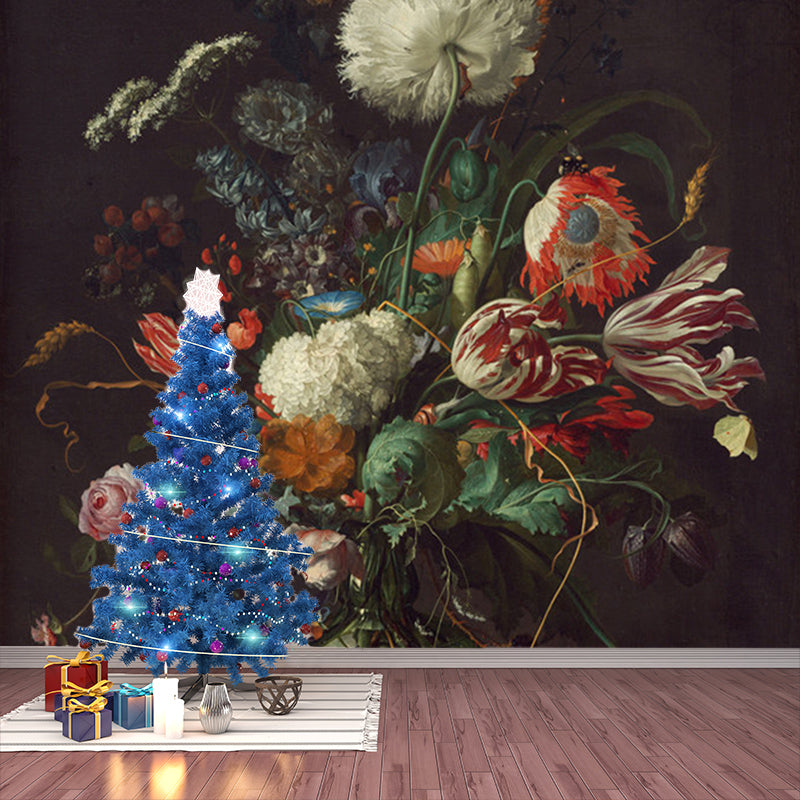 Red-Green Modern Wallpaper Murals Full Size Flower Vase Drawing Wall Covering for Home Clearhalo 'Wall Decor' 'Wall Mural' 1172572