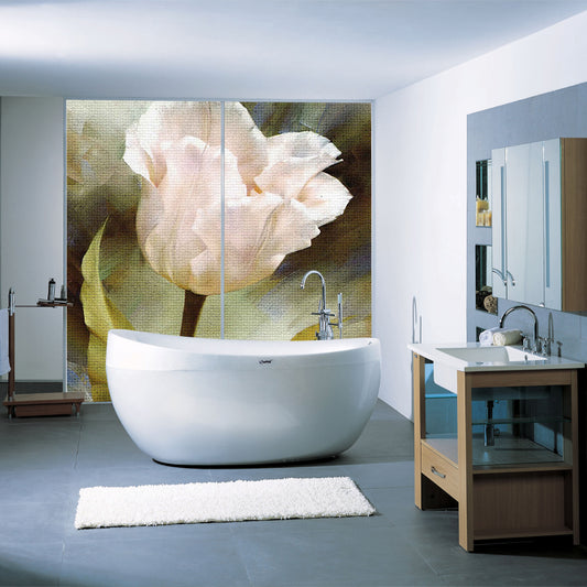Green-White Art Deco Murals Large Size Riverside Flower Wall Covering for Bedroom