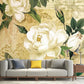Peony and Script Print Mural White and Brown Vintage Wall Art for Home Decoration Clearhalo 'Wall Decor' 'Wall Mural' 1172616
