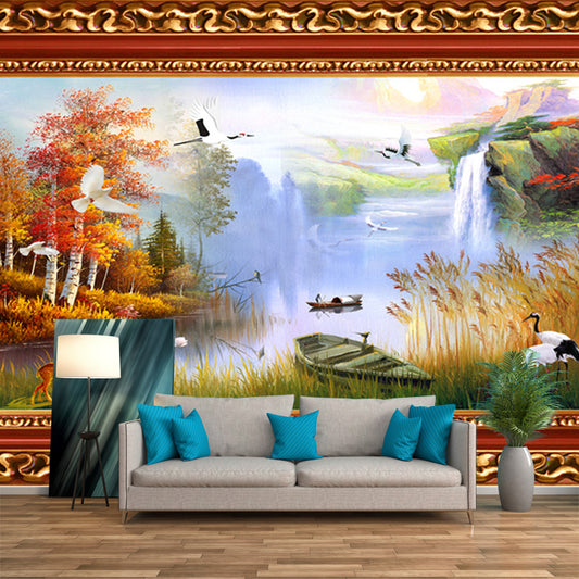 Spring and Autumn Scenery Murals Orange-Green Modern Art Wall Decoration for Bedroom