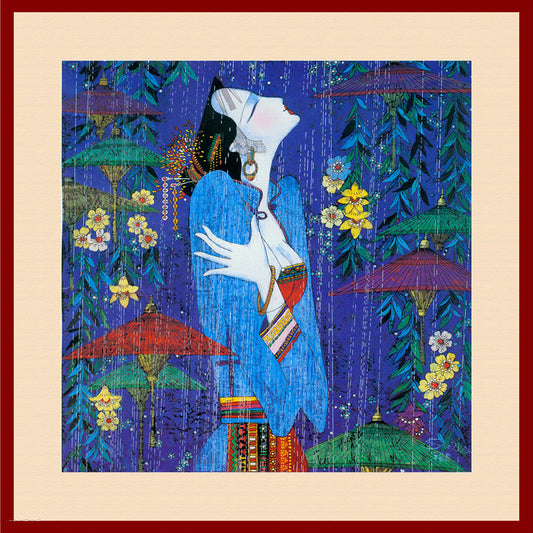 Picasso Style Asian Woman Mural Blue-Green Classical Wall Covering for Living Room Clearhalo 'Wall Decor' 'Wall Mural' 1172748