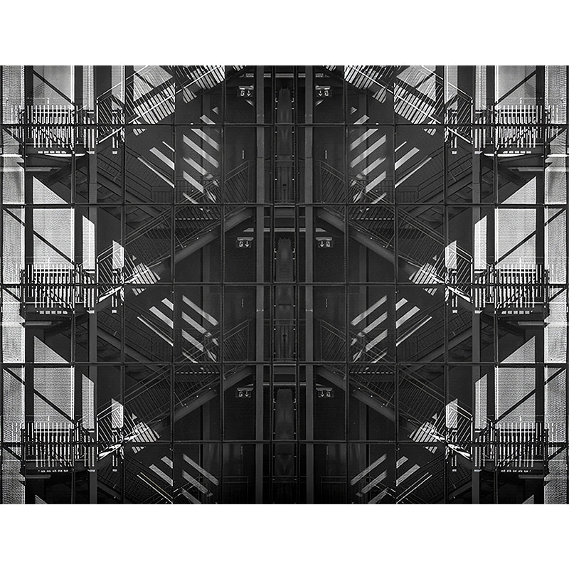 Custom Photo Print Steampunk Murals with Iron Stairs Pattern in Grey and Black for Walls Clearhalo 'Wall Decor' 'Wall Mural' 1172823