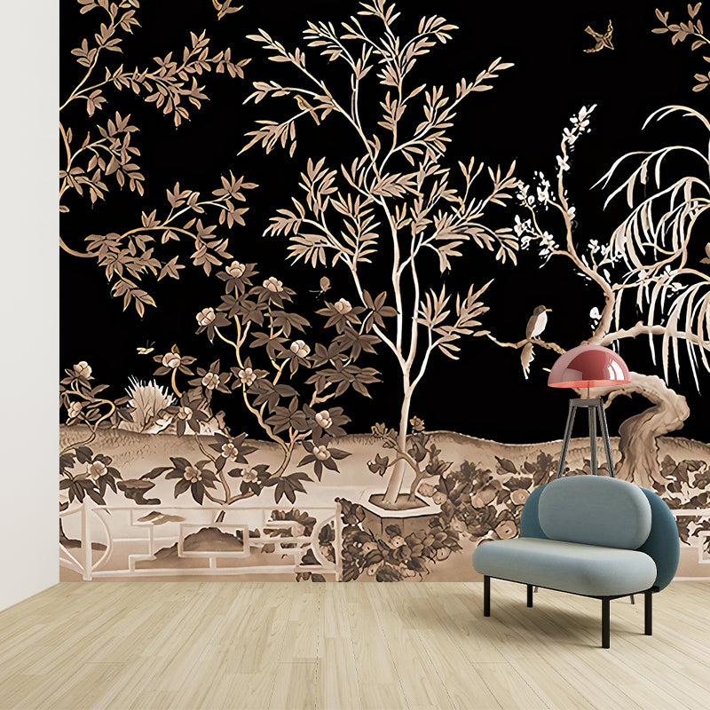 Asian Tree Mural Wallpaper for Bedroom Decoration Custom Wall Art in Pastel Color Clearhalo 'Wall Decor' 'Wall Mural' 1172901