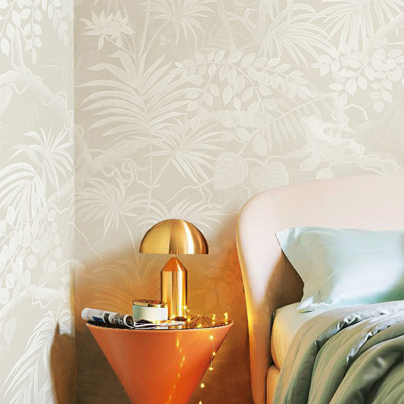 Palm Leaves Wall Paper Murals Tropical Moisture Resistant Dining Room Wall Decor, Customized Size Light Beige Clearhalo 'Wall Decor' 'Wall Mural' 1172915