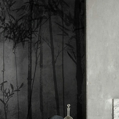 Asia Night Bamboo Forest Murals Grey and Black Dining Room Wall Art, Size Optional Gray-Black Clearhalo 'Wall Decor' 'Wall Mural' 1172935