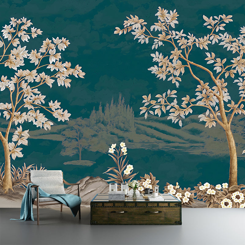Chinese Lake Scenic Wall Murals Pastel Color Moisture Resistant Wall Covering for Accent Wall Turquoise Clearhalo 'Wall Decor' 'Wall Mural' 1172945