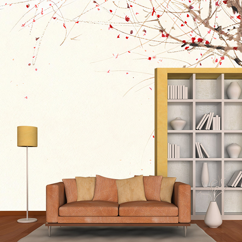 Asian Flower Petals Mural Wallpaper Soft Color Stain Resistant Wall Decor for Bedroom Light Beige Clearhalo 'Wall Decor' 'Wall Mural' 1172960