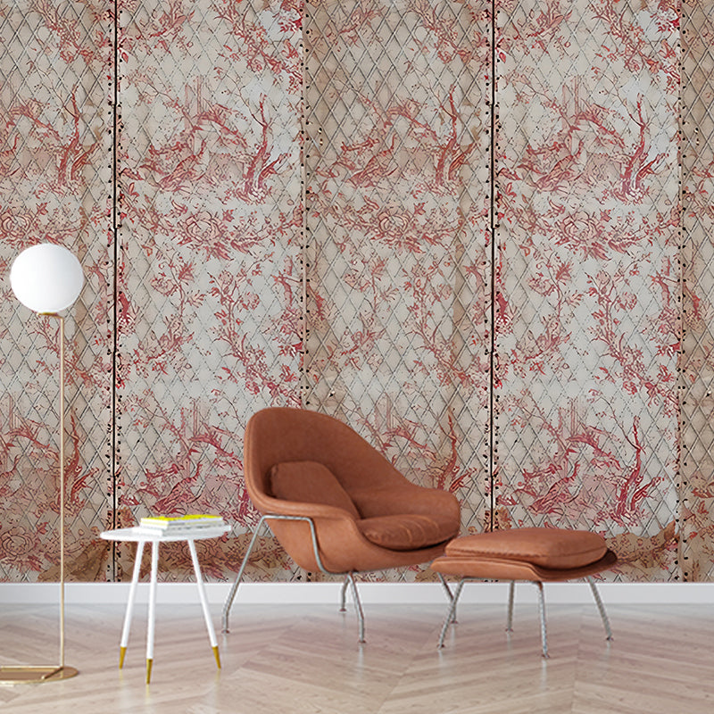 Large Net and Plant Print Murals Pink Non-Woven Fabric Wall Art, Moisture Resistant, Custom Made Pink Clearhalo 'Wall Decor' 'Wall Mural' 1173040