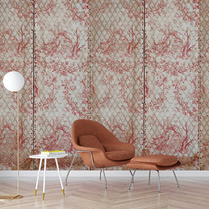 Large Net and Plant Print Murals Pink Non-Woven Fabric Wall Art, Moisture Resistant, Custom Made Pink Clearhalo 'Wall Decor' 'Wall Mural' 1173040